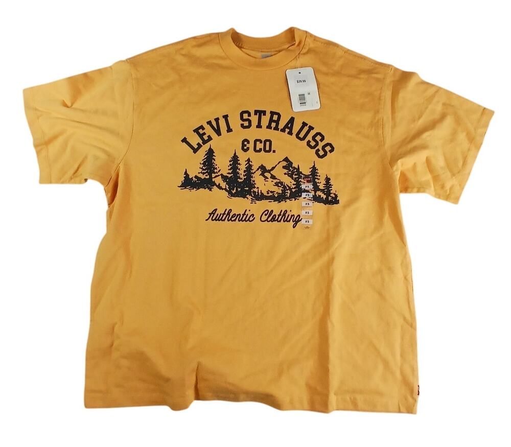 Levis Shirt Mens XS Orange Mountain Trees Strauss Company Tee Crew Casual NWT